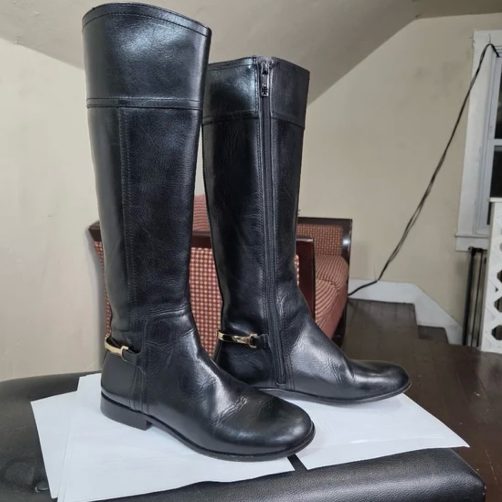 Tory Burch Black Leather Riding Boots
